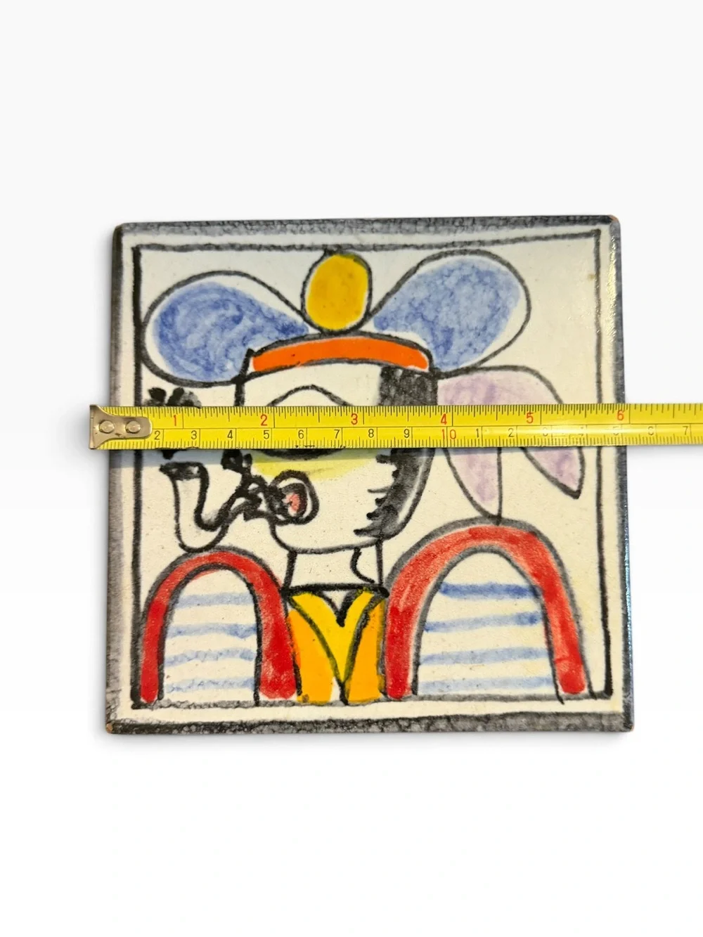 Ceramic Trivet Small Multicolor Abstract Face Art Tile Modern Kitchen Decor